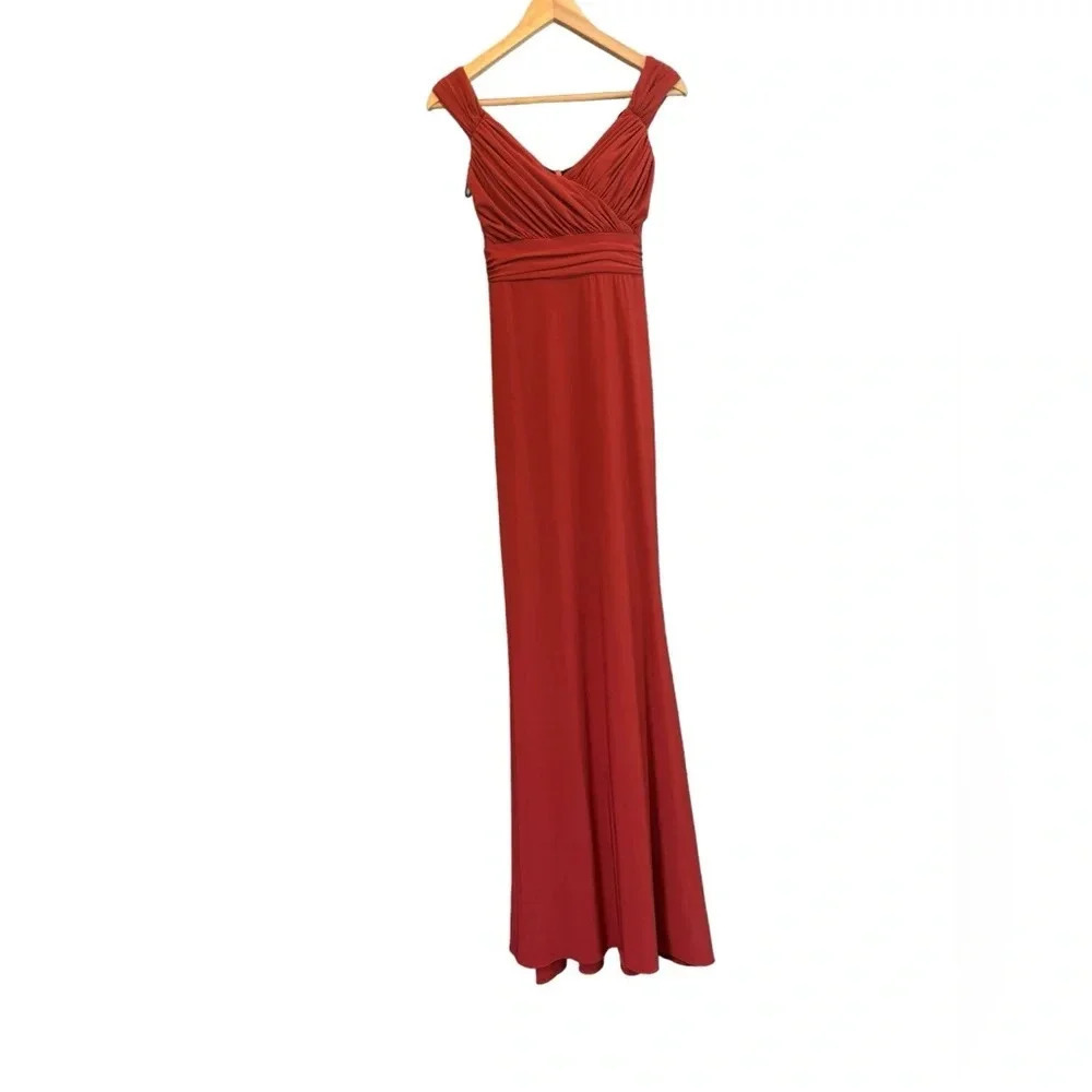 BHLDN Formal Maxi Gown Brown Red Orange Rust Ruched V Neck Empire Waist Size 4